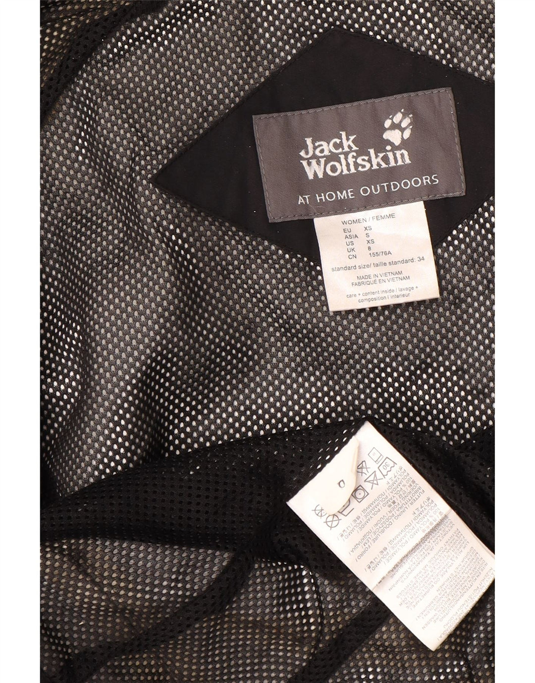 Damska kurtka przeciwdeszczowa z kapturem Jack Wolfskin UK 8, mała, czarna, z poliamidu