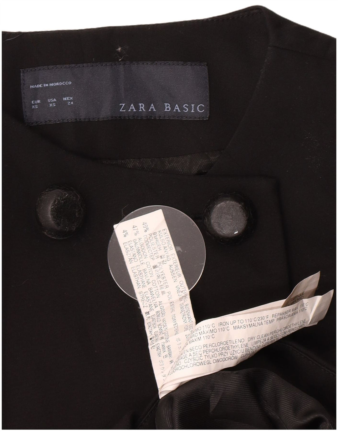 Damski dwurzędowy płaszcz Zara UK 6 XS, czarny poliester