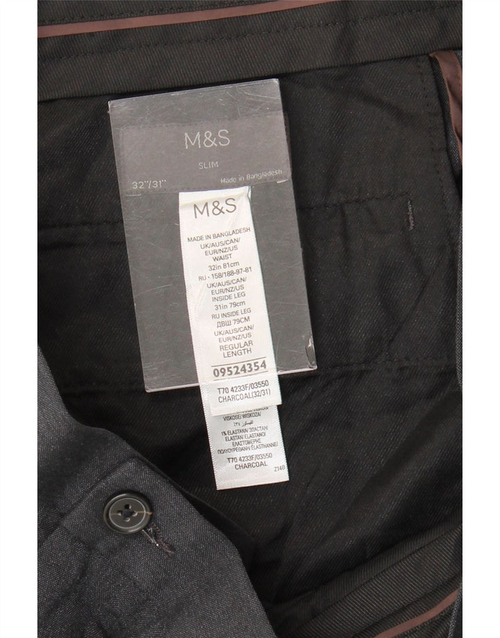 Męskie spodnie garniturowe Marks & Spencer W32 L31 Szary poliester