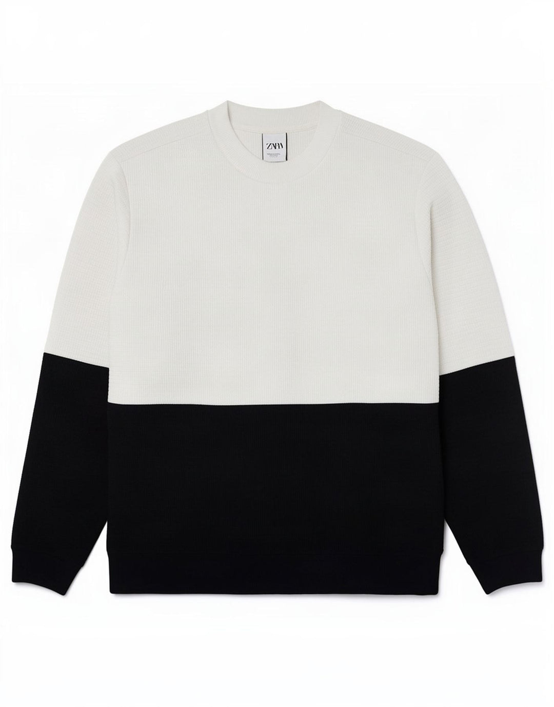 Męski sweter Zara XL, biały, poliester z blokami kolorów