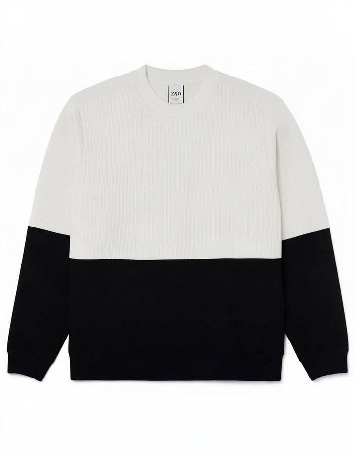 Męski sweter Zara XL, biały, poliester z blokami kolorów