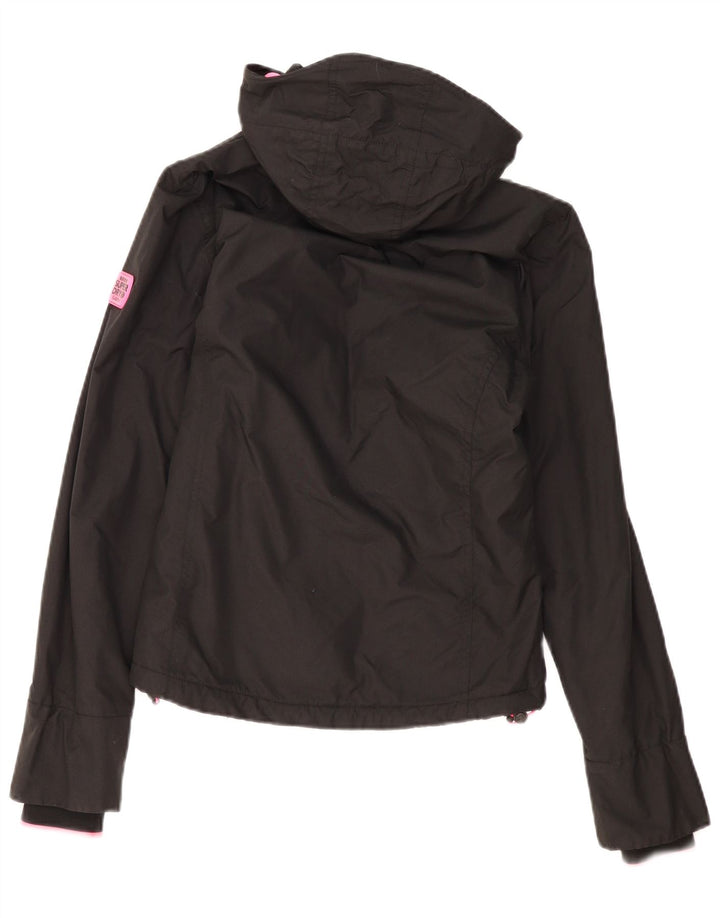 Damska kurtka wiatrówka z kapturem Superdry UK 8, mała, czarna, z poliestru