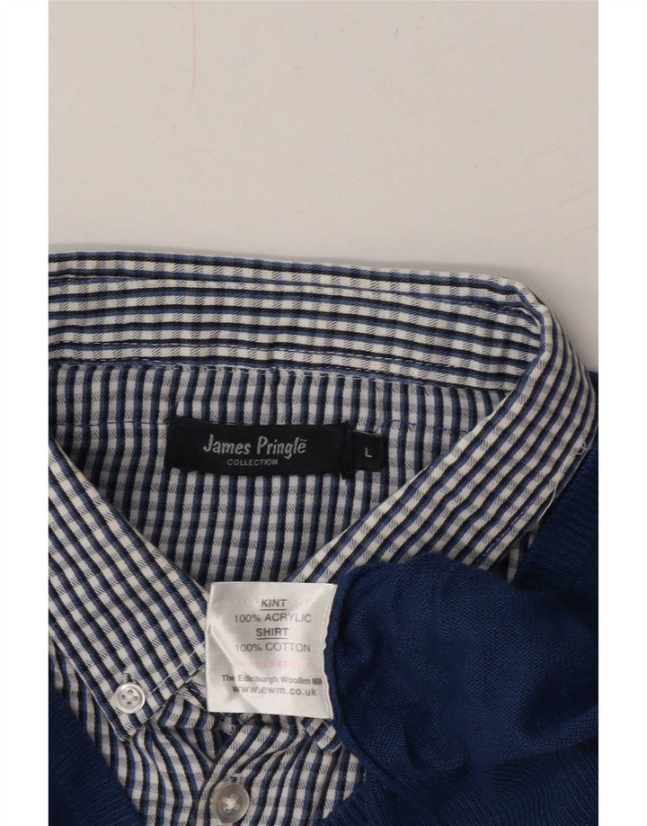 Męski sweter polo James Pringle, duży niebieski akryl