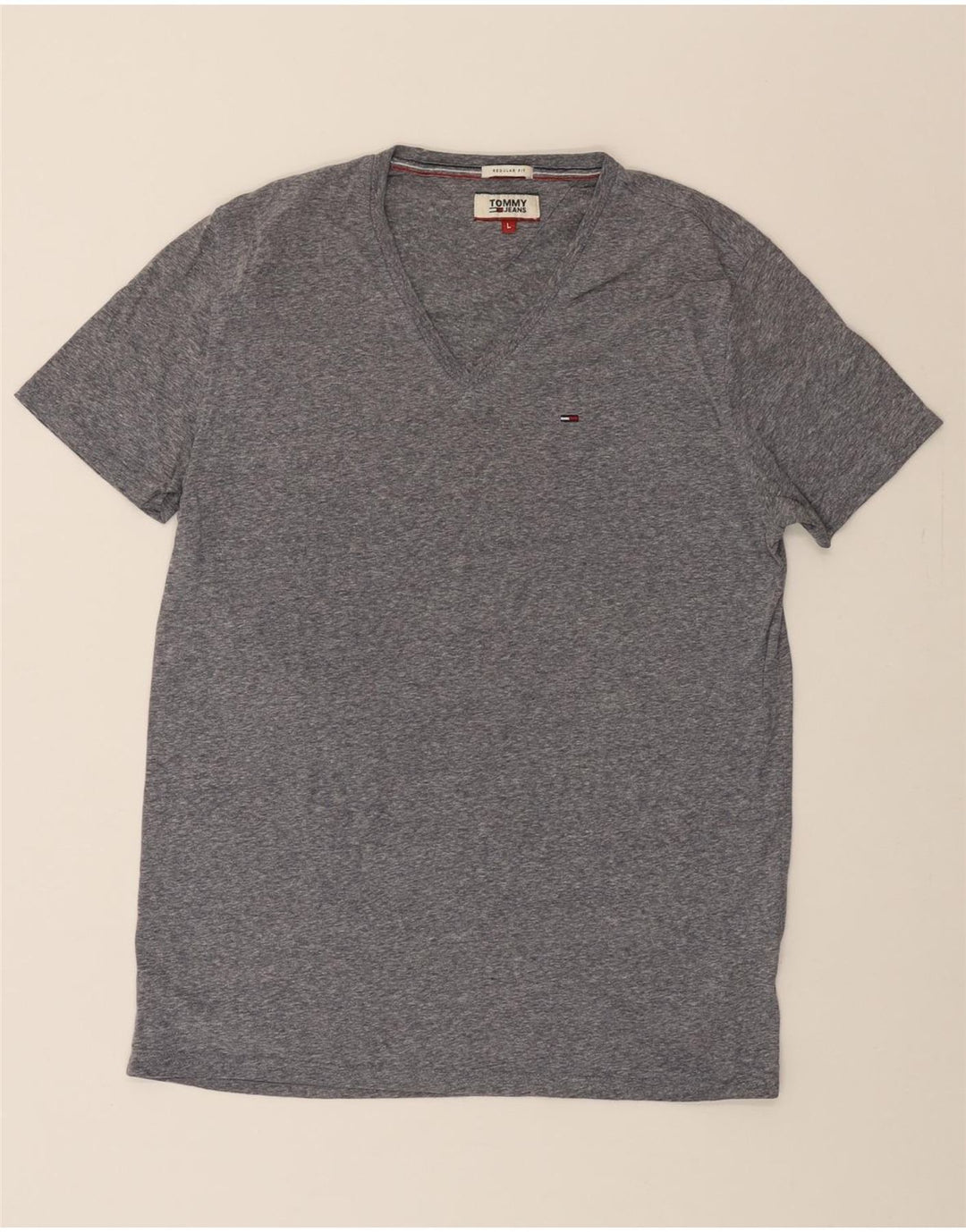 TOMMY HILFIGER Mens Regular Fit T-Shirt Top Large Grey Polyester Vintage Tommy Hilfiger and Second-Hand Tommy Hilfiger from Messina Hembry 