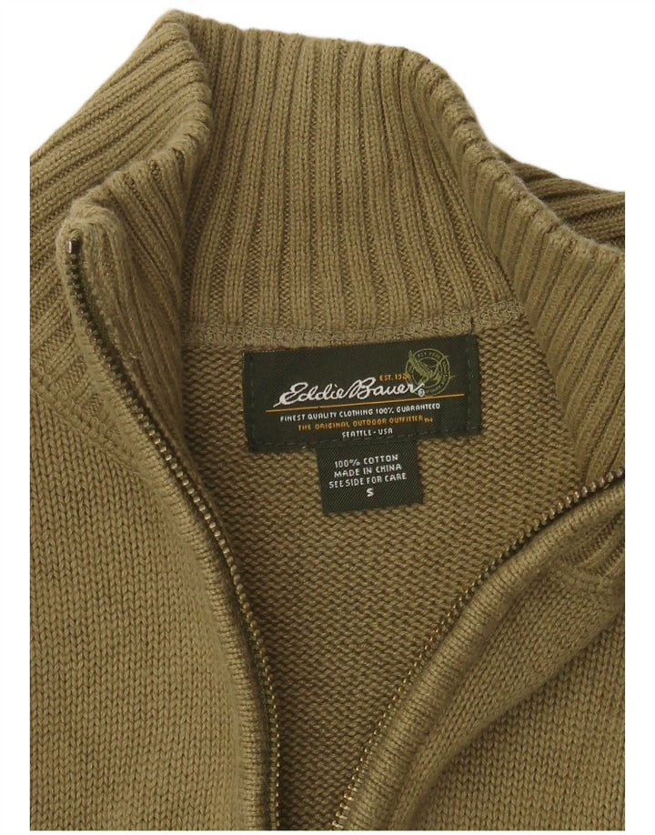 EDDIE BAUER Męski sweter zapinany na zamek, mały, bawełniany khaki
