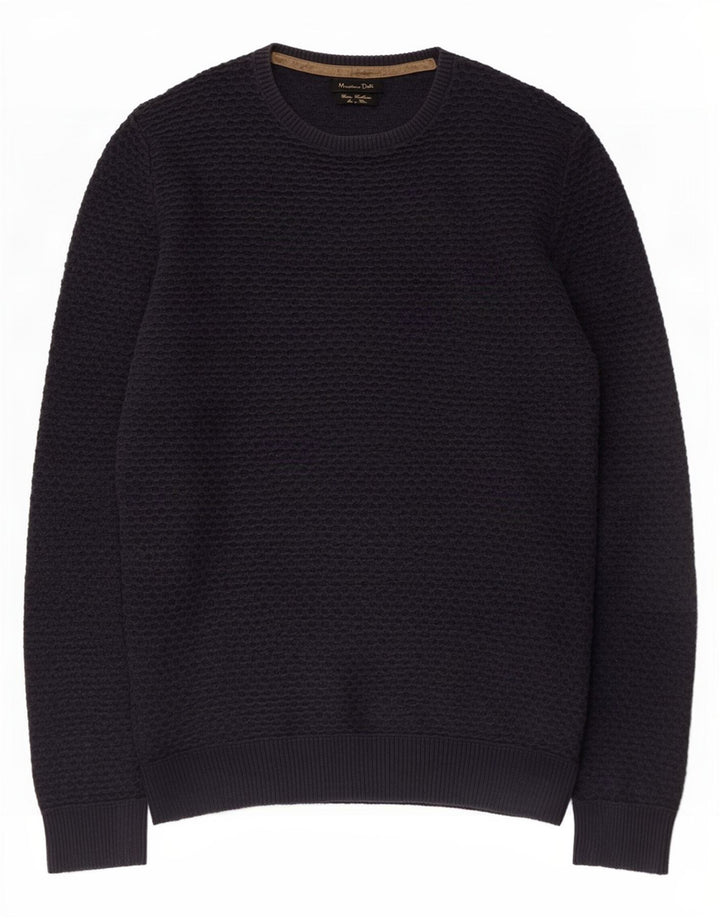 Męski sweter Massimo Dutti z okrągłym dekoltem, mały, granatowy, bawełniany
