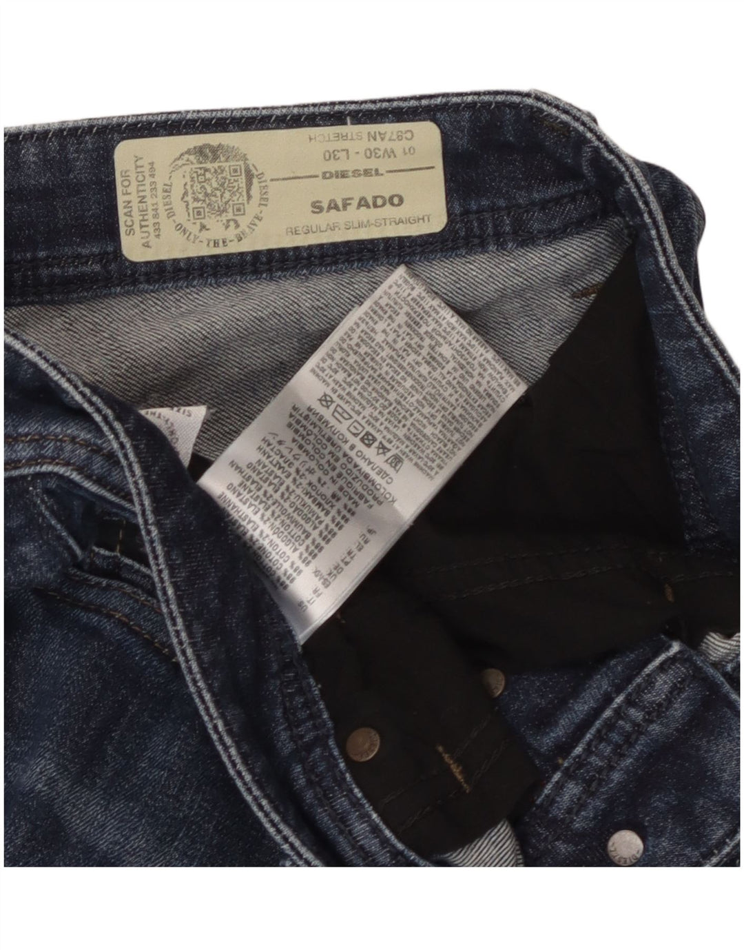 Diesel Męskie Safado Regularne, proste dżinsy W30 L30 Niebieska bawełna