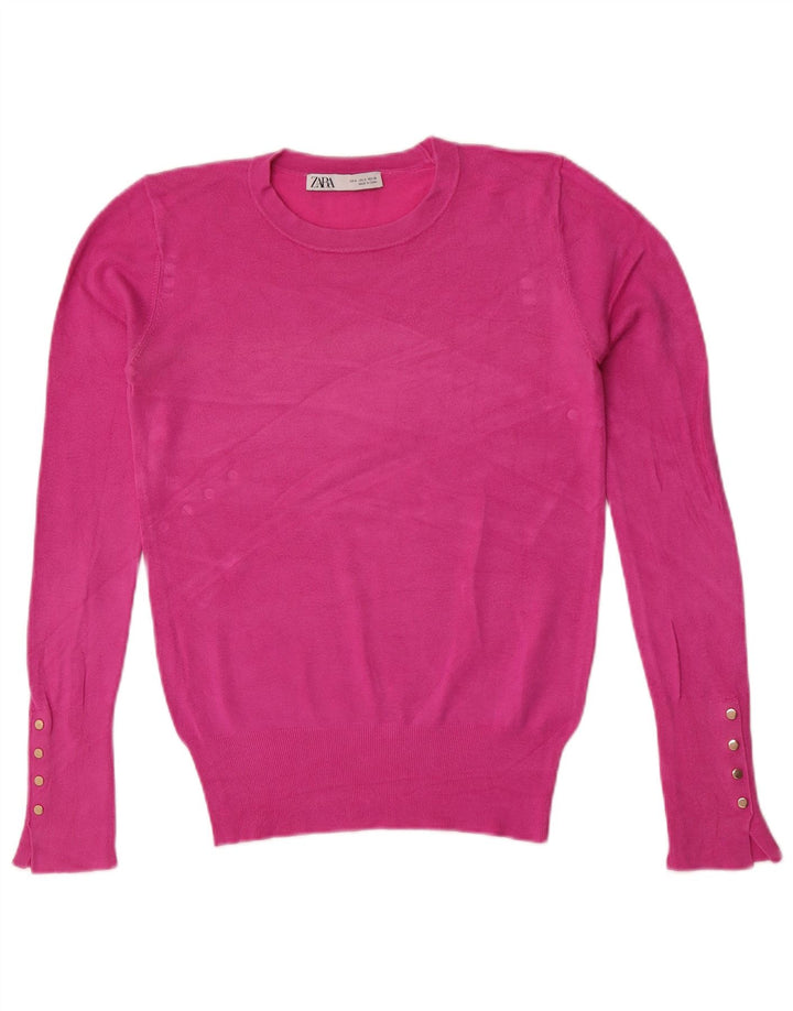 Sweter damski Zara z okrągłym dekoltem UK 10, mały, różowy