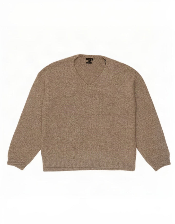 Męski sweter Massimo Dutti z dekoltem w kształcie litery V, średnio beżowy poliamid