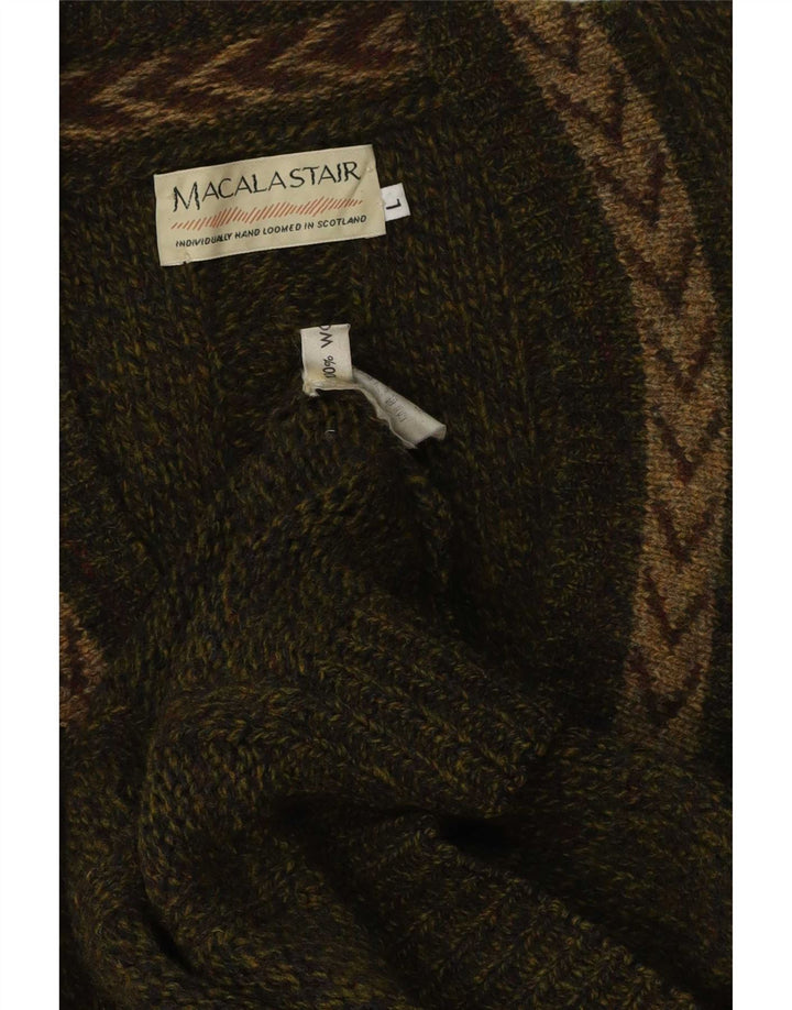 Męski sweter Macalastair z dekoltem w szpic, duża, geometryczna wełna khaki