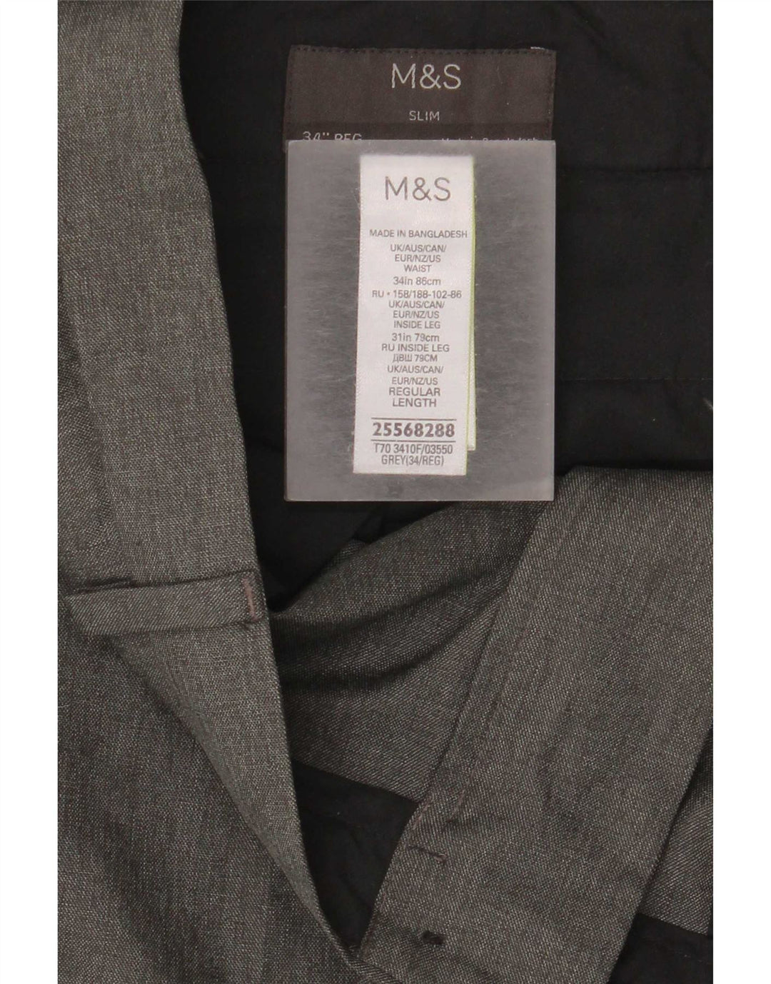 Męskie spodnie Chino Marks & Spencer Slim Fit W34 L31 Szary poliester