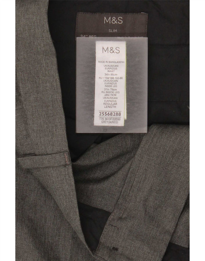 Męskie spodnie Chino Marks & Spencer Slim Fit W34 L31 Szary poliester