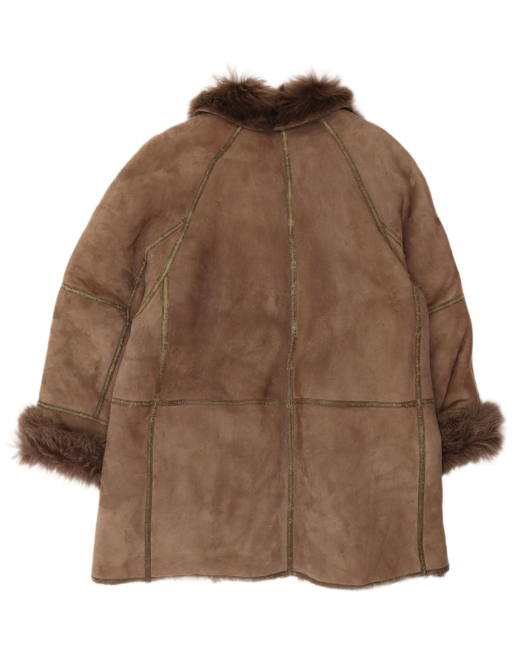 Vintage damski oversize'owy płaszcz z owczej skóry IT 44 Średni brązowy Shearling