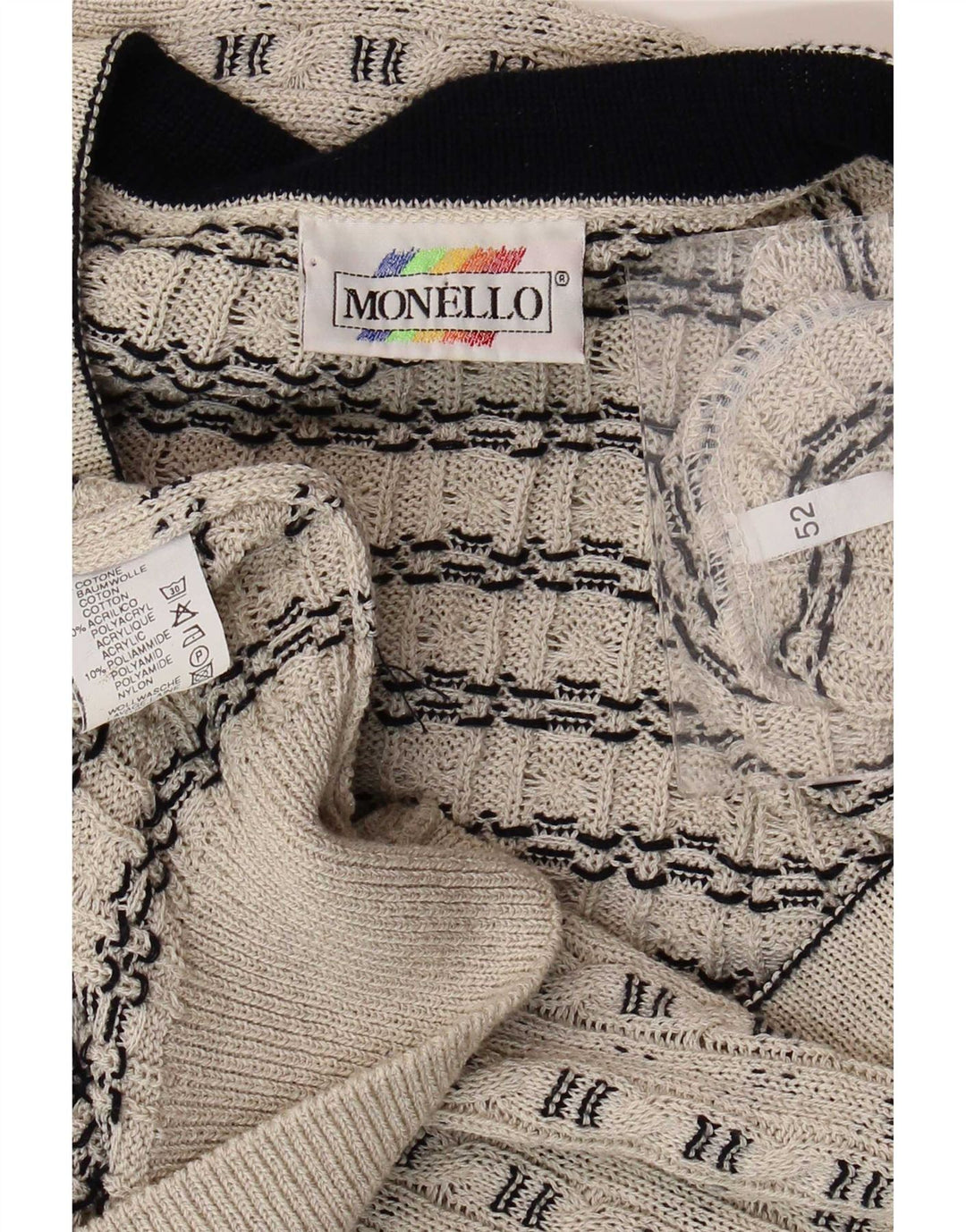 Męski sweter Monello z dekoltem w szpic IT 52, duża bawełniana beżowa w paski