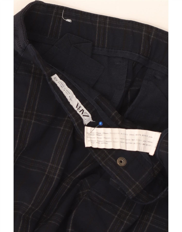 Męskie spodnie chino typu slim, małe, W30 L29, granatowe, poliestrowe w kratę