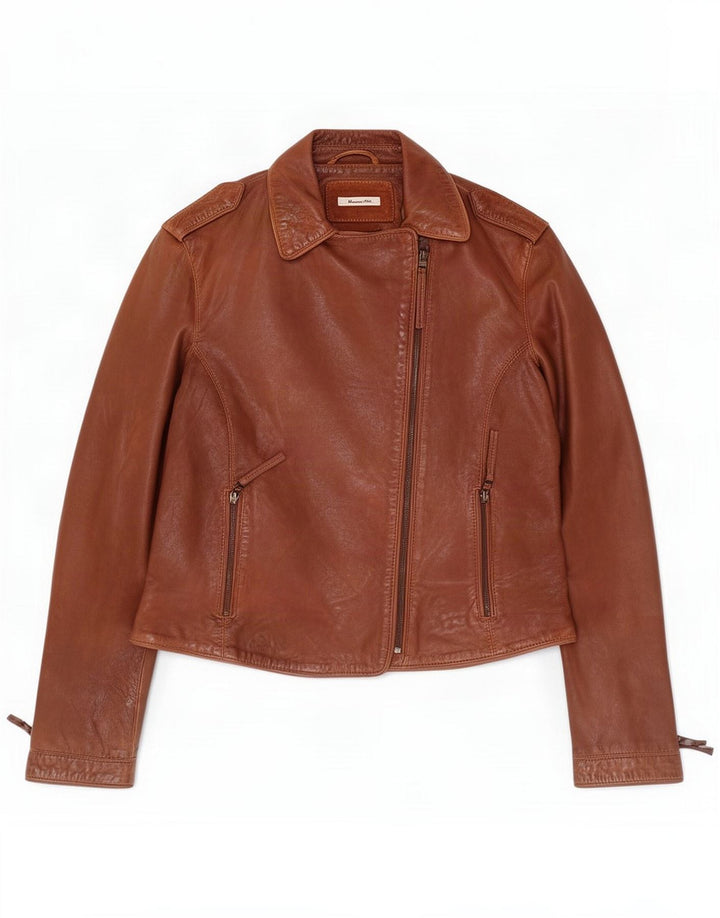 Massimo Dutti Damska kurtka skórzana Biker UK 10 Small Brown