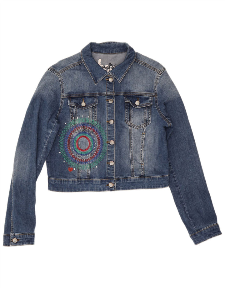 Damska kurtka dżinsowa Desigual Graphic Crop EU 42, duża, niebieska, poliestrowa