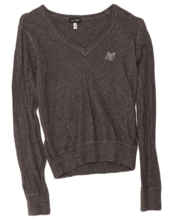 Sweter damski Armani Jeans Crop V-Neck UK 12 Średni szary wiskoza