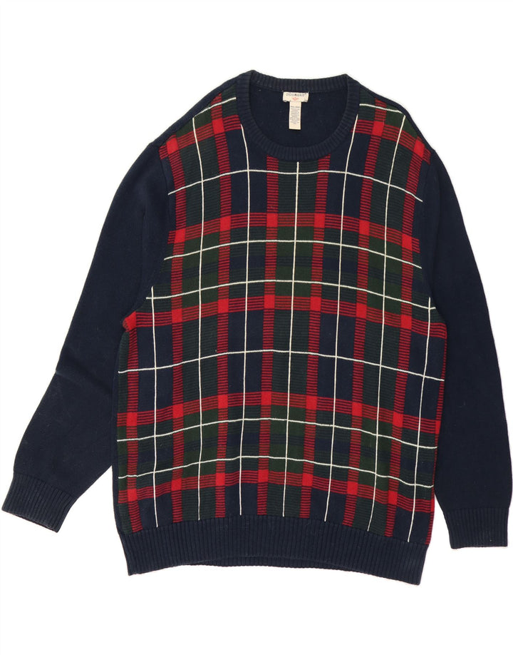 DOCKERS Mens Crew Neck Jumper Sweater 2XL Navy Blue Check Cotton Vintage Dockers and Second-Hand Dockers from Messina Hembry 