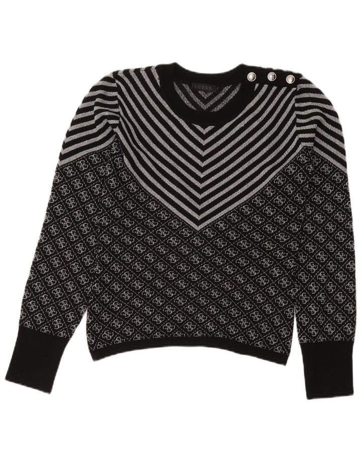 Damski sweter GUESS z okrągłym dekoltem UK 6 XS, czarny, poliestrowy Chevron