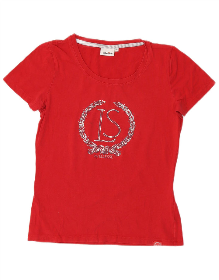Damska koszulka z grafiką Ellesse Top UK 12, średnia czerwona bawełna