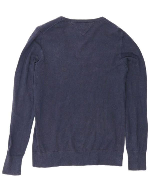 Sweter damski Tommy Hilfiger z dekoltem w kształcie litery V, UK 14, duży, granatowy, bawełniany