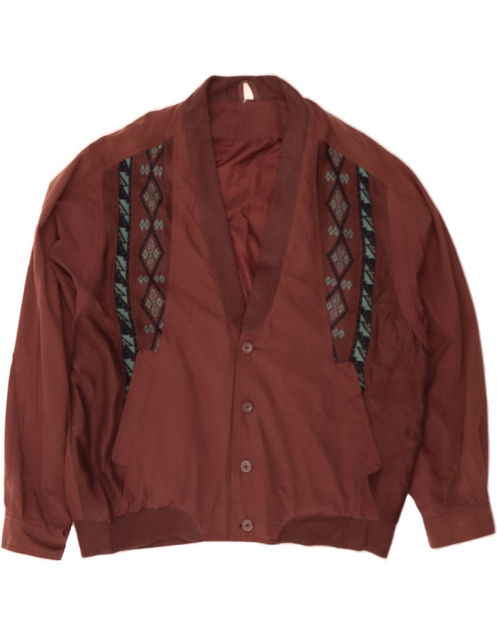 VINTAGE Mens Bomber Jacket UK 42 XL Maroon Argyle/Diamond Polyester Vintage Vintage and Second-Hand Vintage from Messina Hembry 