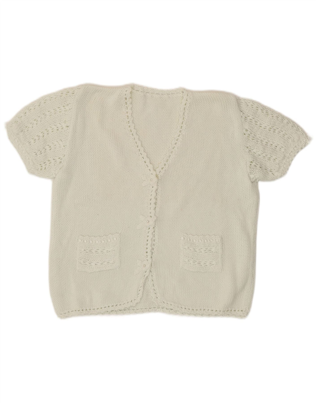 Sweter damski z krótkim rękawem w stylu vintage, UK 12, średni biały