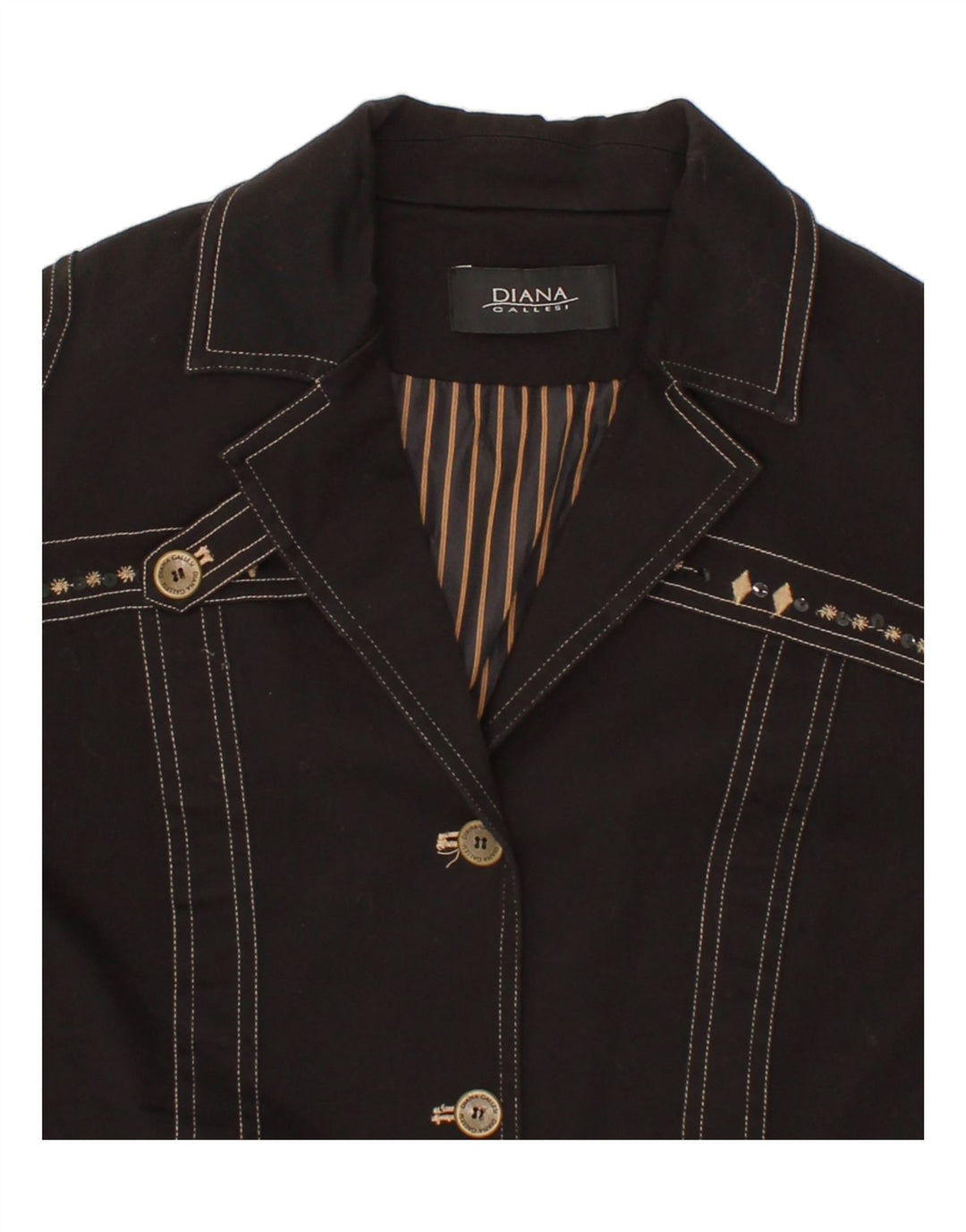 DIANA GALLESI Womens 3 Button Blazer Jacket UK 12 Medium Black Vintage Diana Gallesi and Second-Hand Diana Gallesi from Messina Hembry 