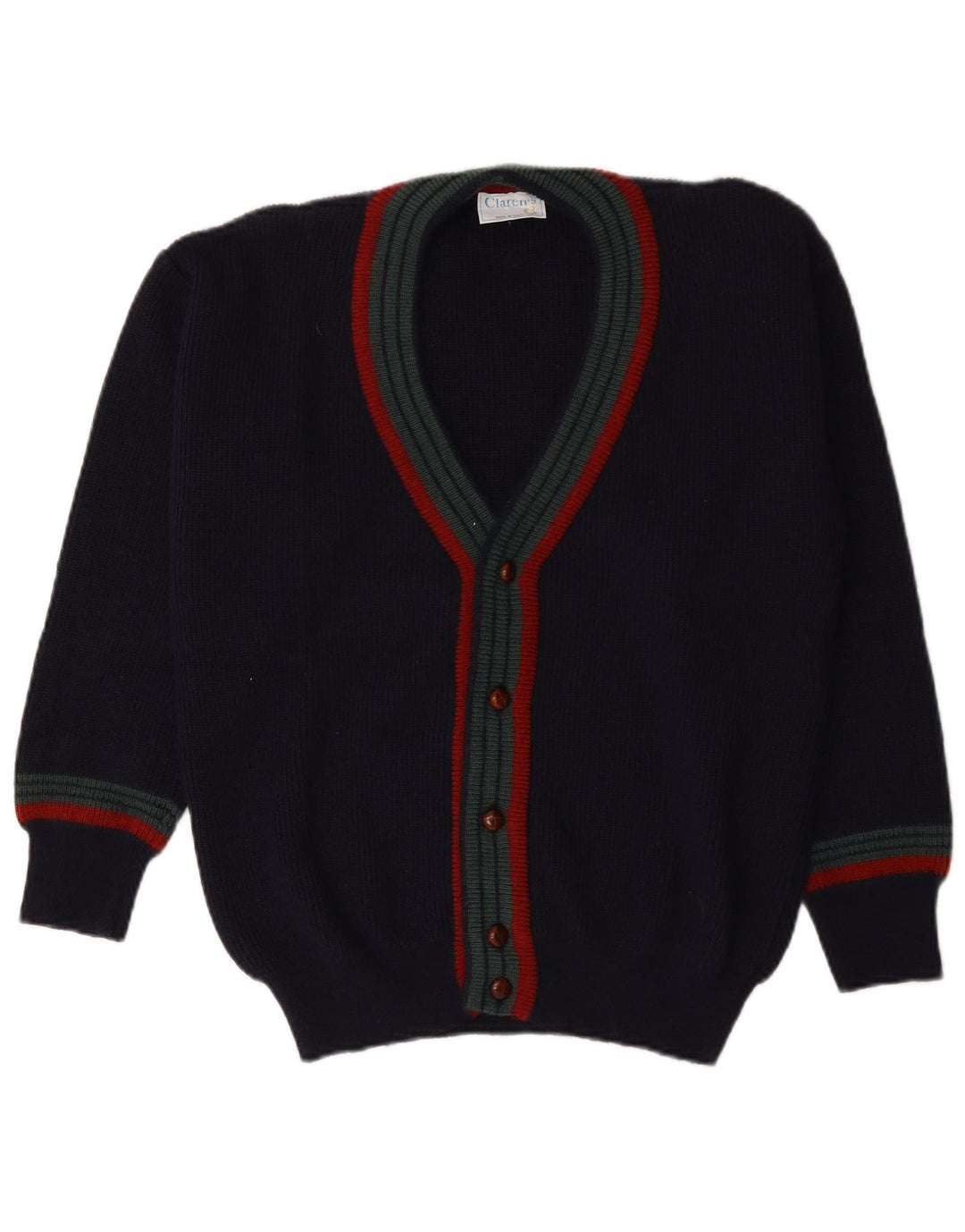 Vintage męski sweter rozpinany IT 48 średni granatowy wełniany w paski