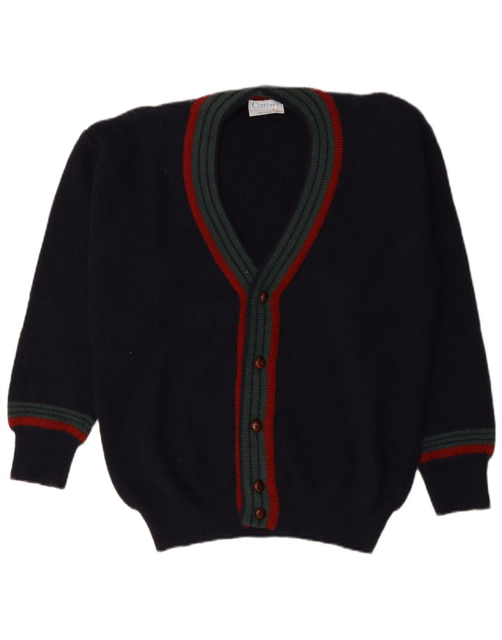 Vintage męski sweter rozpinany IT 48 średni granatowy wełniany w paski