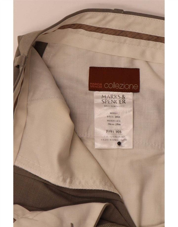 Męskie proste spodnie garniturowe Marks & Spencer W38 L29 Khaki Lyocell