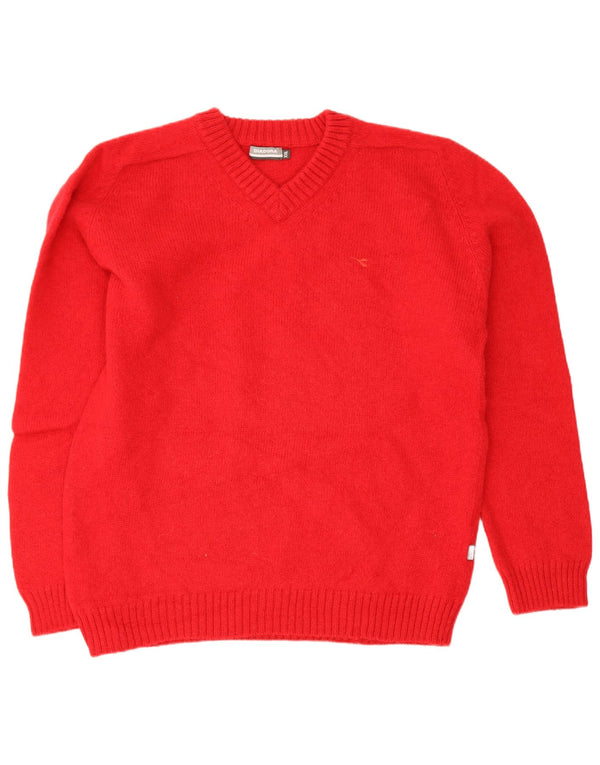 Sweter damski Diadora z dekoltem w kształcie litery V, UK 20 2XL, czerwona wełna