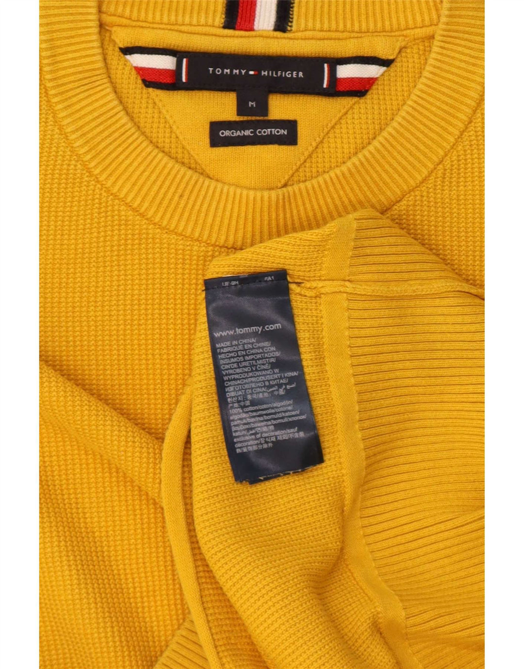 Męski sweter z okrągłym dekoltem Tommy Hilfiger, średniożółty, bawełniany