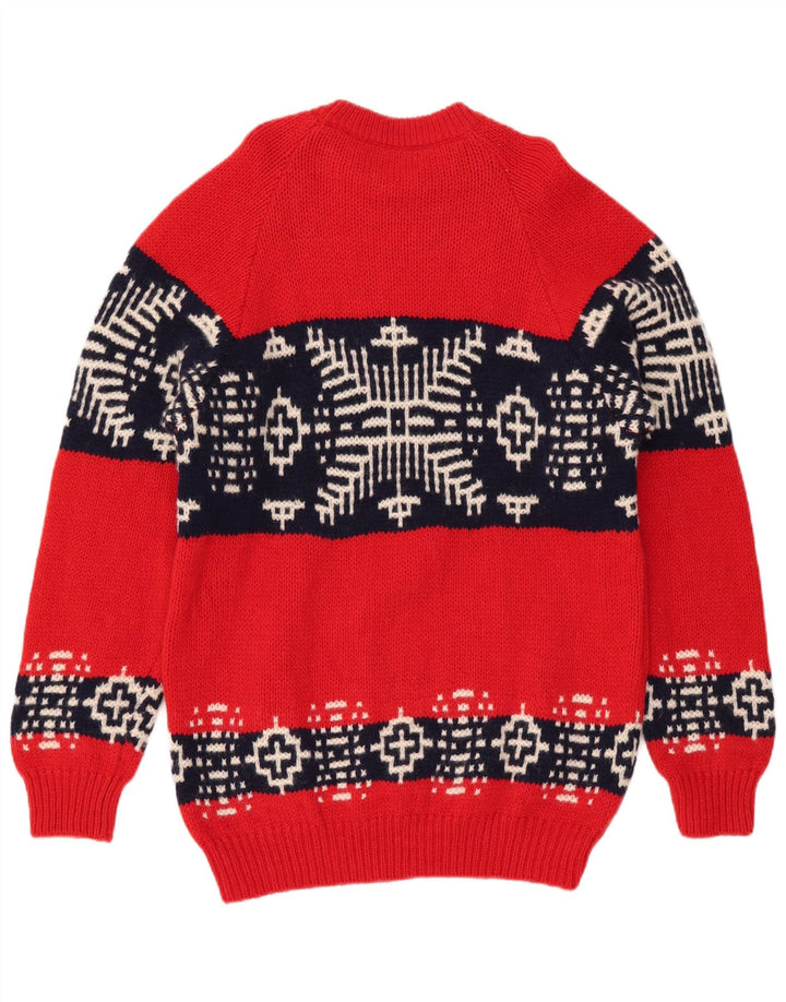 BENETTON Męski sweter z dekoltem w łódkę Średni czerwony Fair Isle Wool