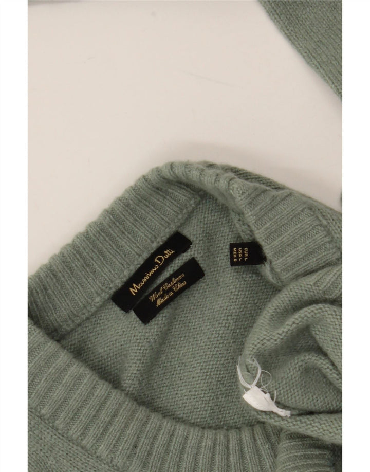 Męski sweter Massimo Dutti z okrągłym dekoltem, duży, zielony, wełniany