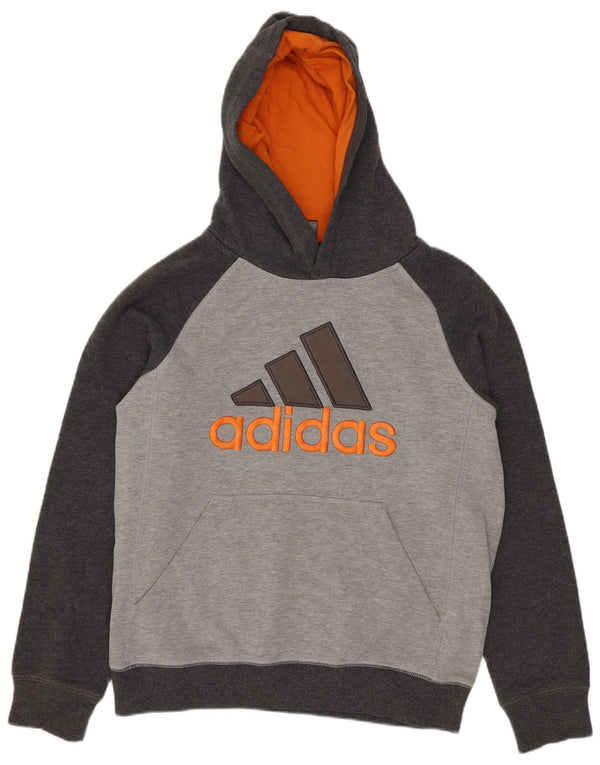 Chłopięca bluza z kapturem Adidas Graphic 10-11 lat, średnioszara, z blokami kolorów