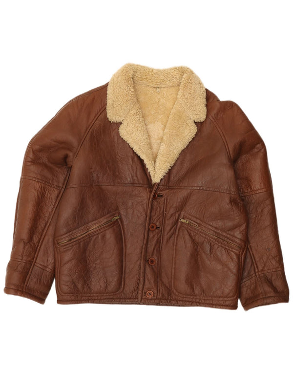 Vintage męska kurtka shearling IT 52 XL brązowa skóra