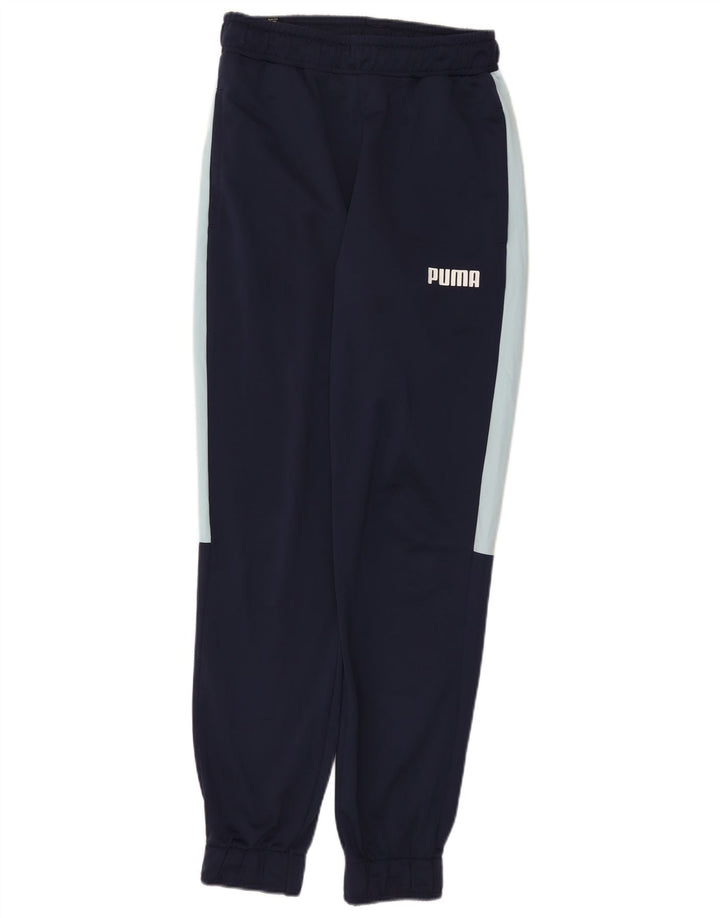 Męskie spodnie dresowe Puma Joggery, małe, granatowe, z blokami kolorów, z poliestru
