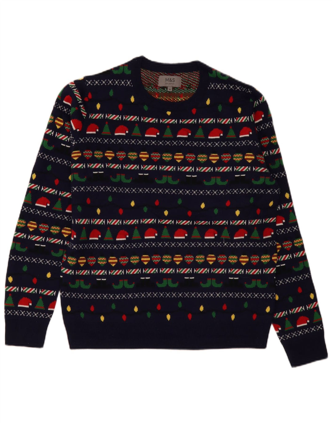 Marks & Spencer Męski sweter z okrągłym dekoltem, średni granatowy, świąteczny