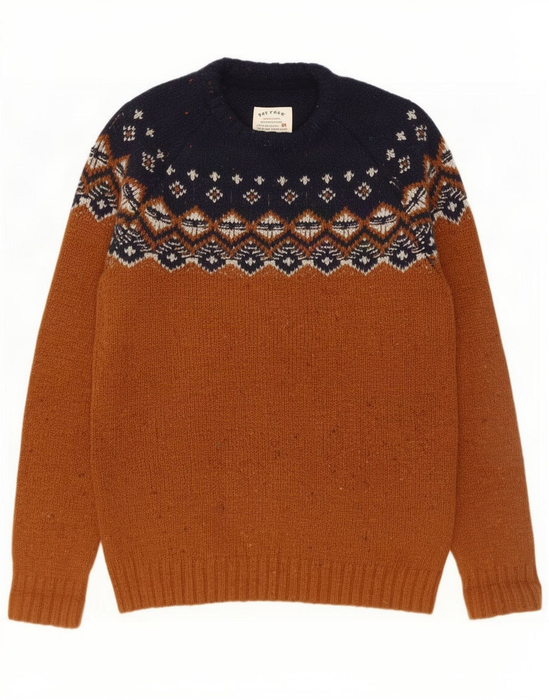 Męski sweter z okrągłym dekoltem Fat Face, mały, brązowy, wełniany Fair Isle