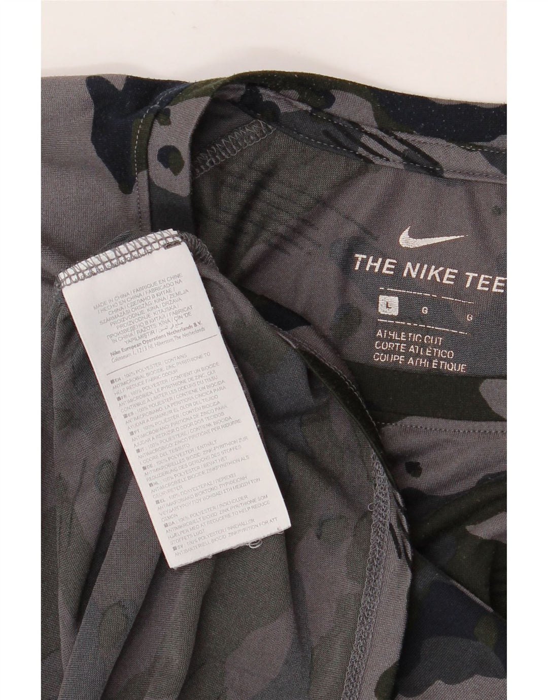Męski T-shirt NIKE Dri Fit, duży, szary, kamuflażowy poliester
