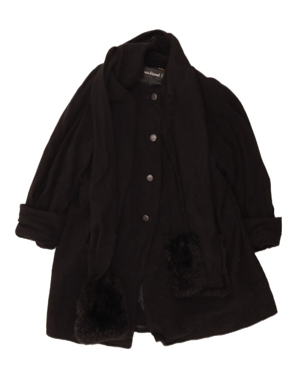 Louis Feraud Womens Overcoat UK 14 Large Black Virgin Wool Classic