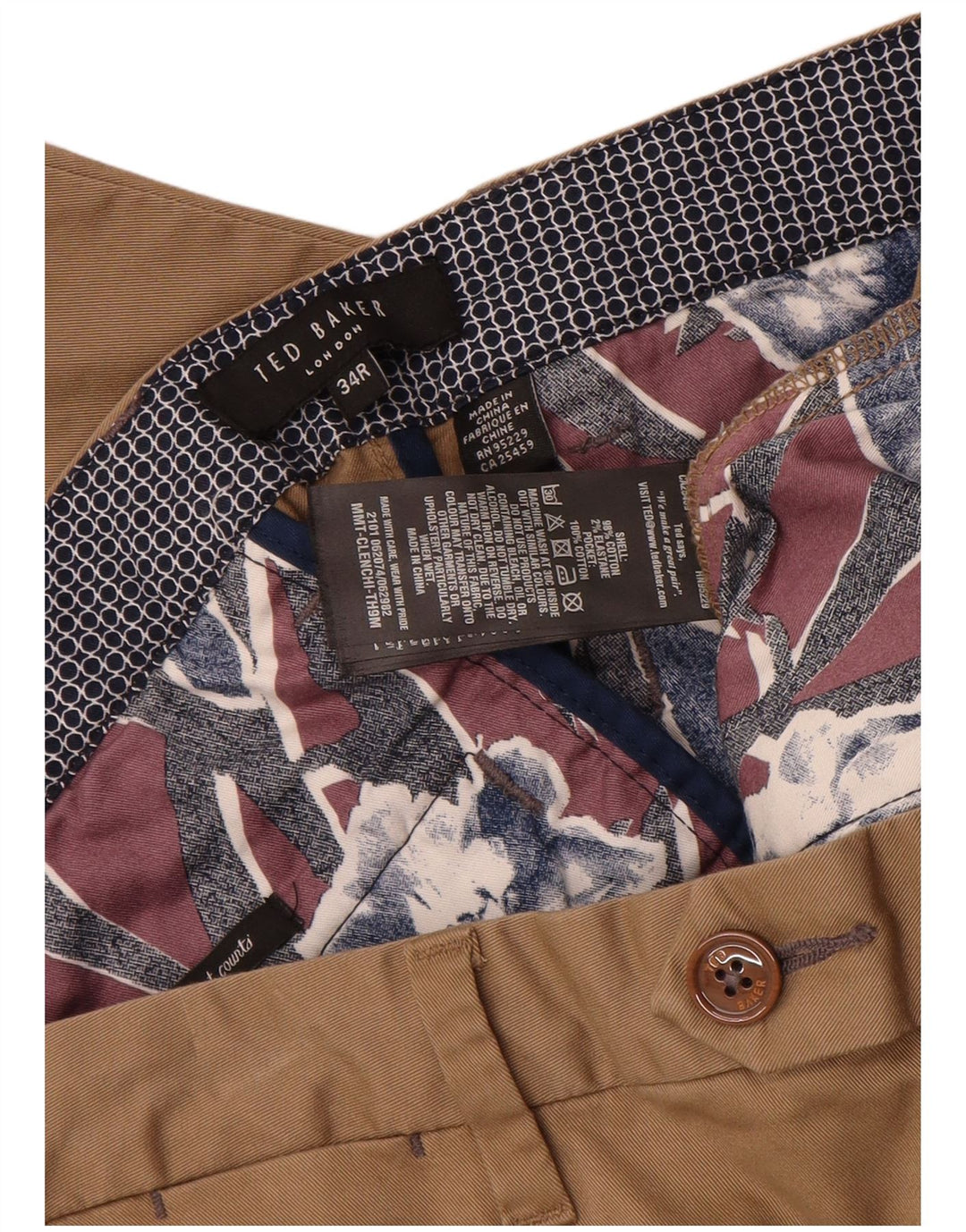 Męskie proste spodnie garniturowe TED BAKER W34 L27 Brązowa bawełna