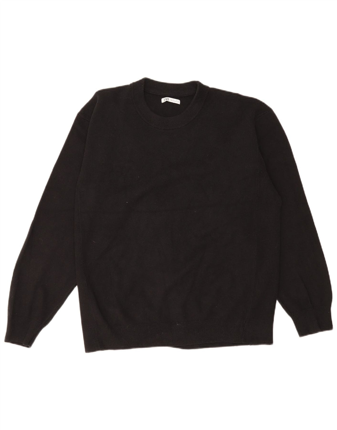 Zara Męski sweter z okrągłym dekoltem, duży, czarny, bawełniany