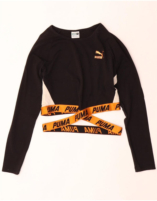 Damski krótki top PUMA z grafiką, długim rękawem, UK 16, duży czarny blok kolorów