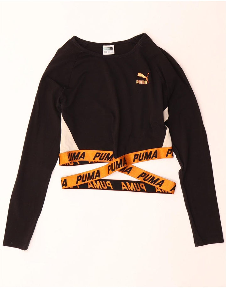 Damski krótki top PUMA z grafiką, długim rękawem, UK 16, duży czarny blok kolorów