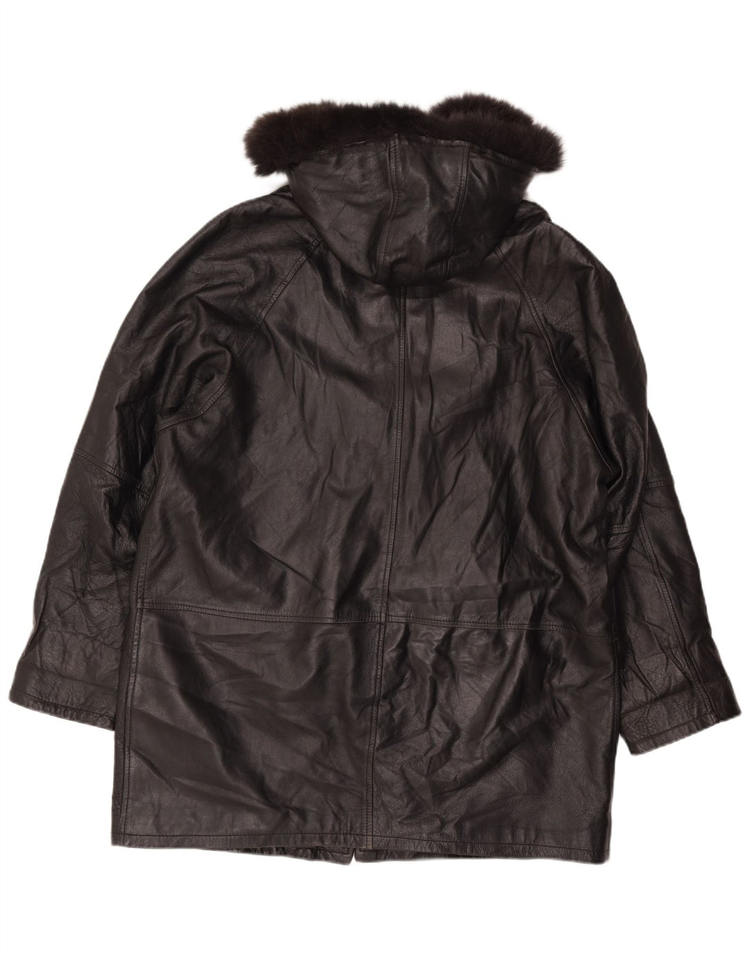 Vintage damski, luźny, skórzany płaszcz z kapturem, UK 18 XL, czarna skóra