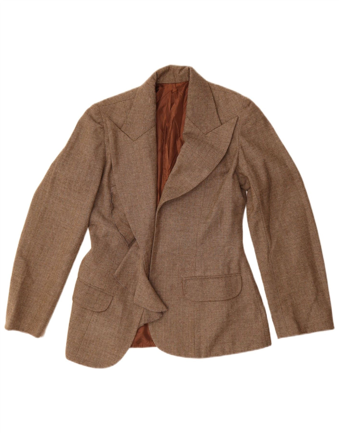 Vintage damska otwarta marynarka UK 8 Small Brown
