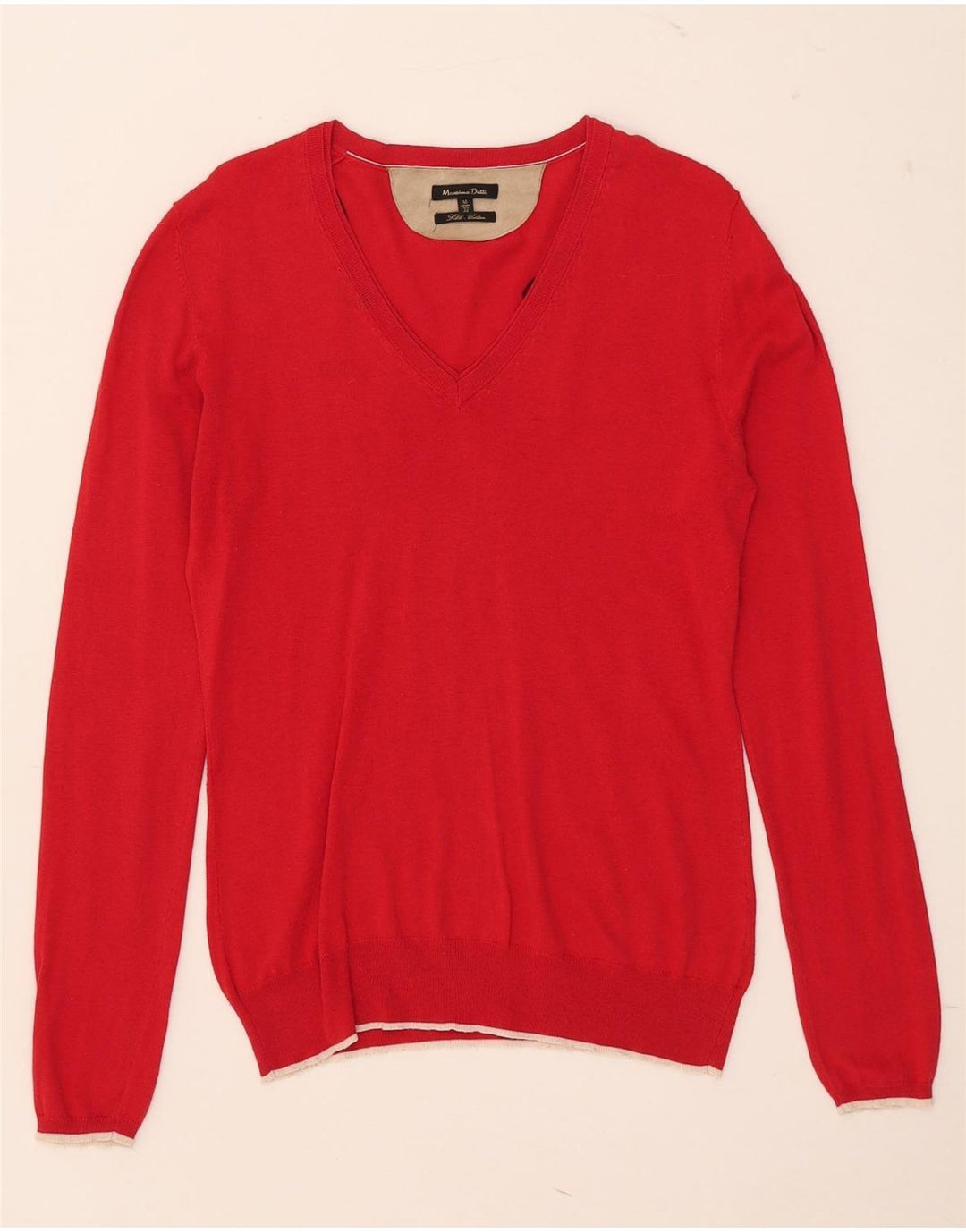 Sweter damski Massimo Dutti z dekoltem w kształcie litery V, UK 12, średni czerwony jedwab
